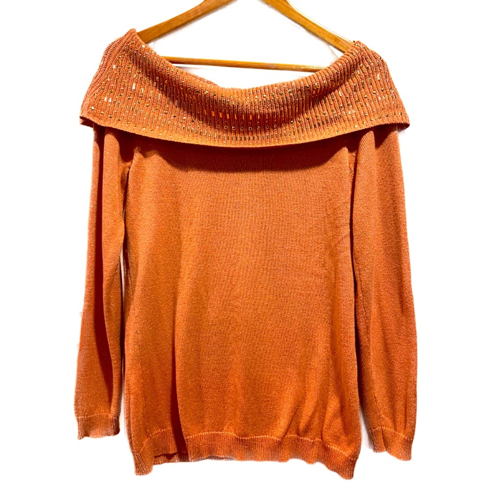 New York & Company cowl neck sweater with rhinestones & shimmer knit.